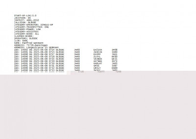 cabrillo Log.jpg (58.62 KiB) 5138 mal betrachtet nur data auch bei Lotw. Unterscheidet nicht FT8 und FT4